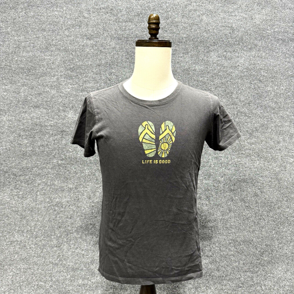 Life Is Good Womens Medium T Shirt Gray Flip Flops Graphic Crusher Tee Casual